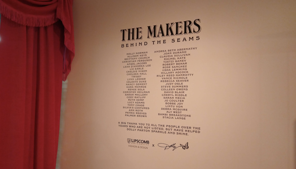 A wall at the exhibition that lists some of the names of the makers that are featured in the exhibit.