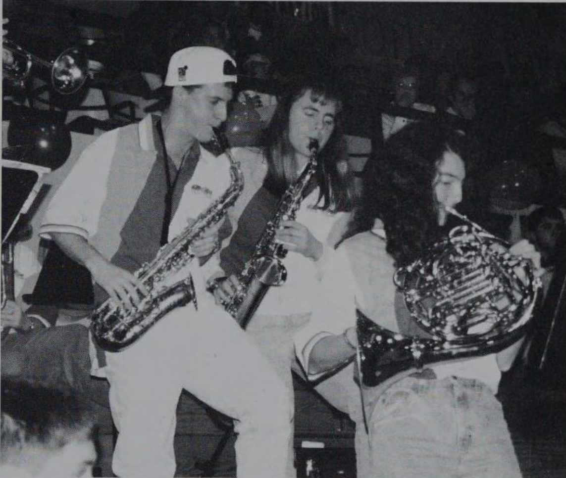 Lipscomb pep band playing at a basketball game (Photo from the 1998 Backlog)