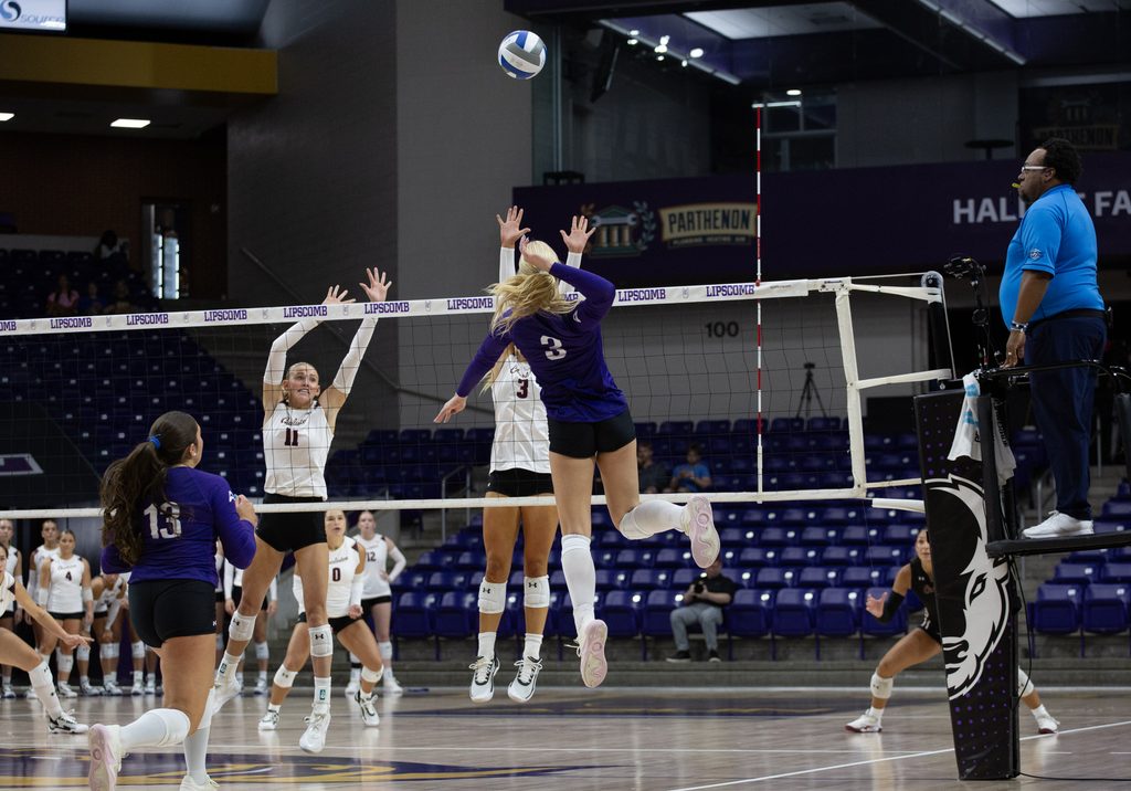So. Sydney Strenger winds up the spike.